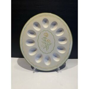 Vintage Kmart Deviled Egg Plate 12 Egg Ceramic Serving Platter Floral 14"